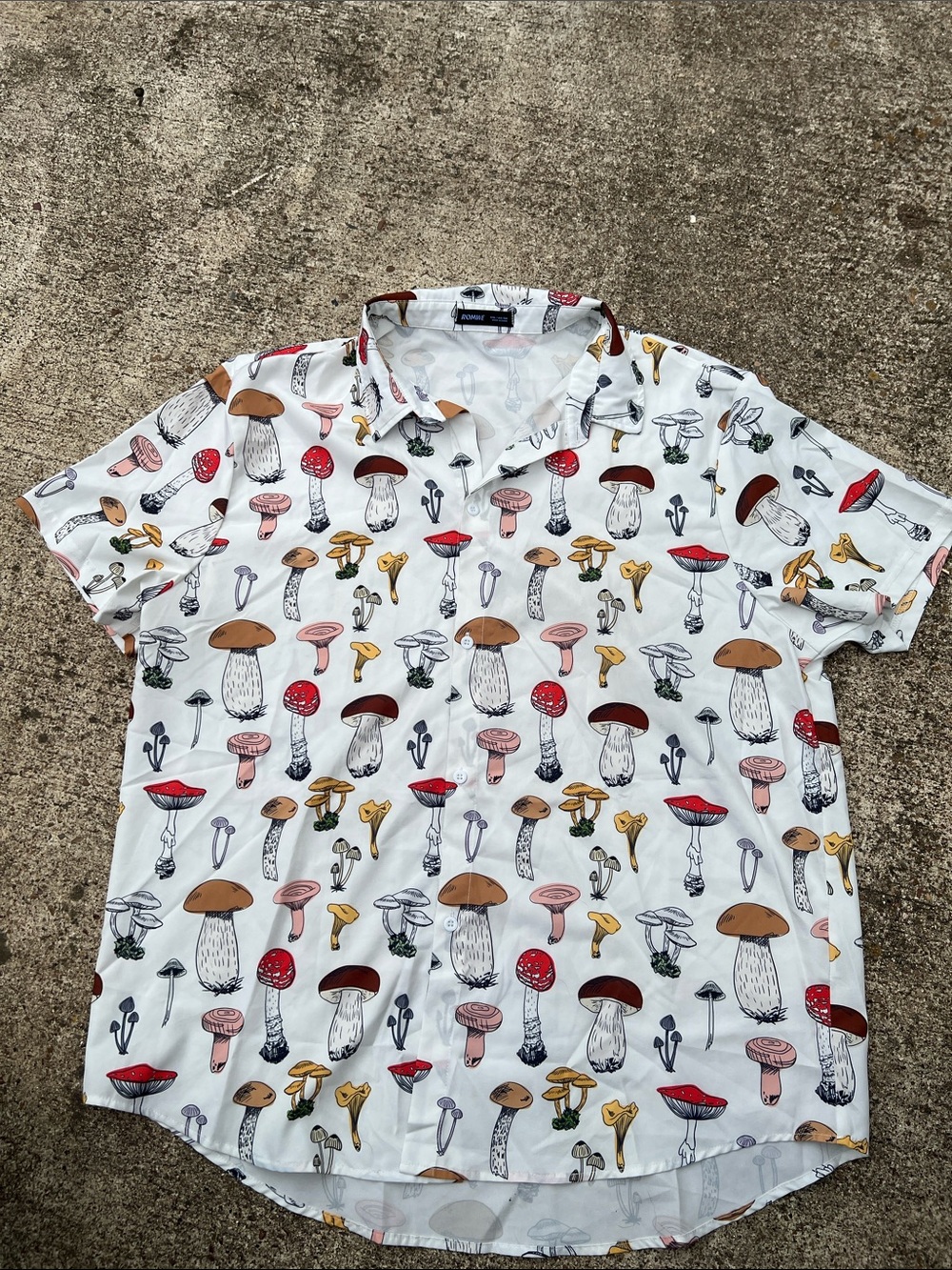 Men's White Short-Sleeve Shirt with Multicolor Mushroom Print